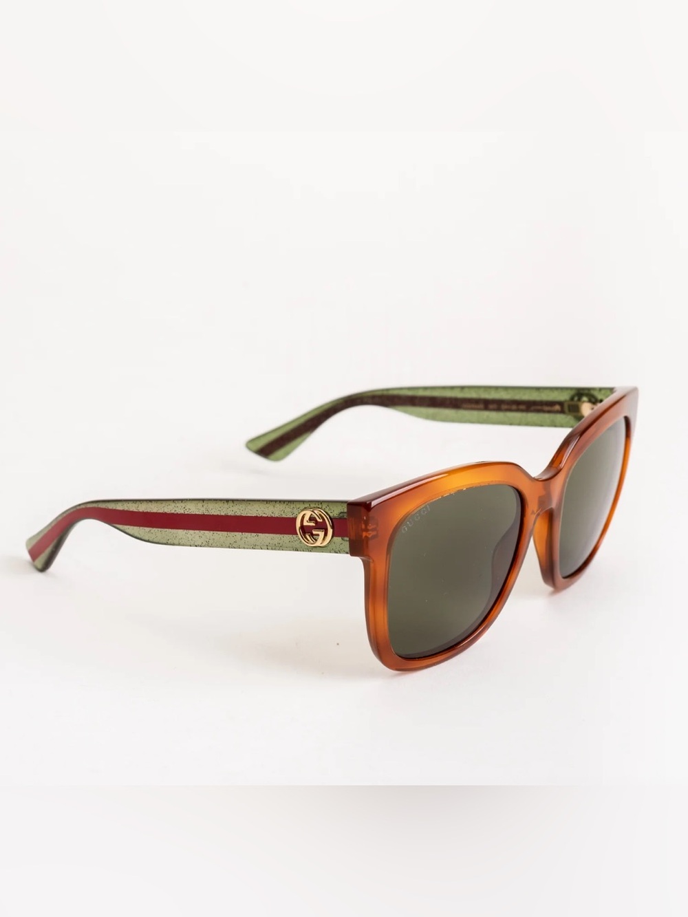 Gucci Brown Frame Sunglasses with Green Temples and Red Stripe
